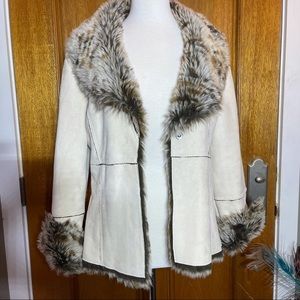 Ultra Suede Plush Coat w/ Faux Fur Lining & Lapel